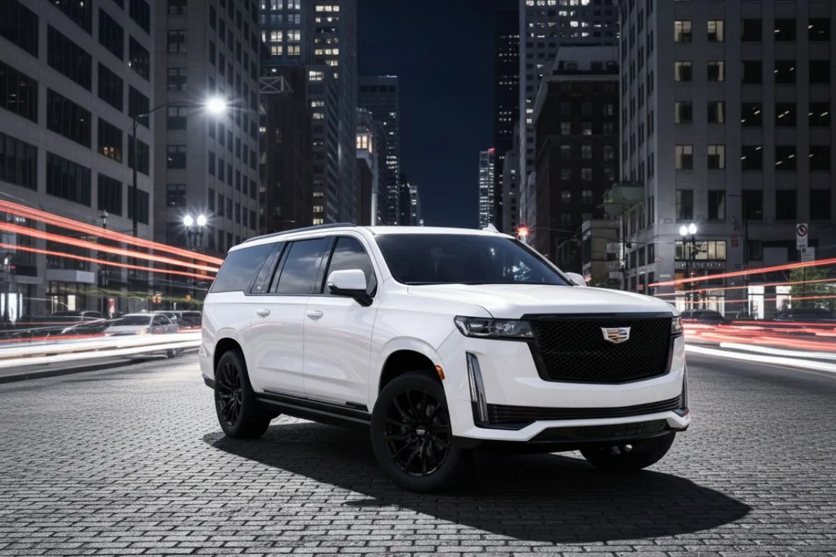 white cadillac Esclade