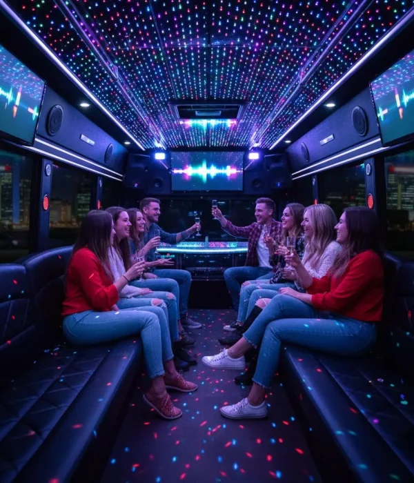 Party bus night out Hamilton with fibre optic lighting